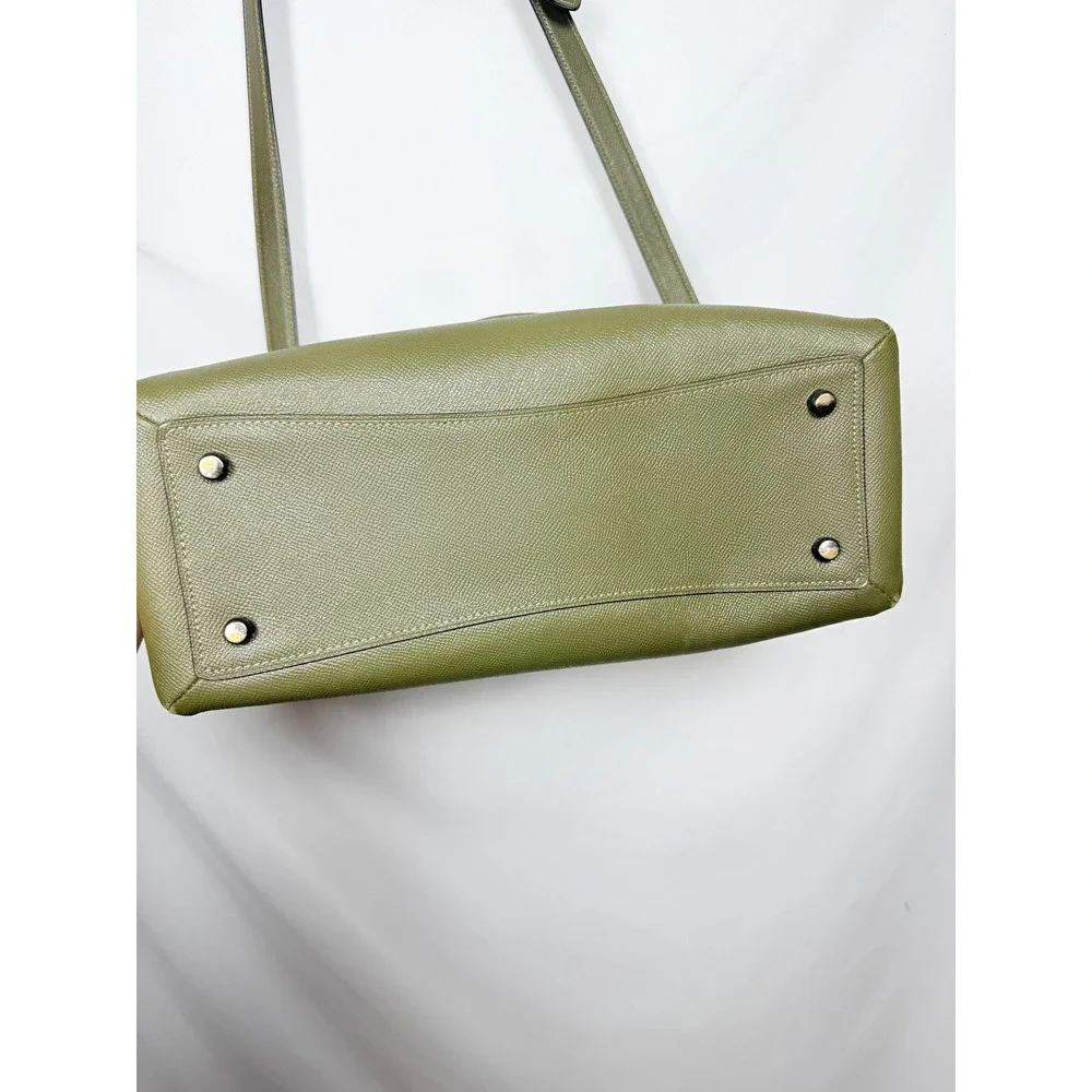 COACH Mini Lillie Carryall Crossgrain Leather Satchel Crossbody Dark Olive Green